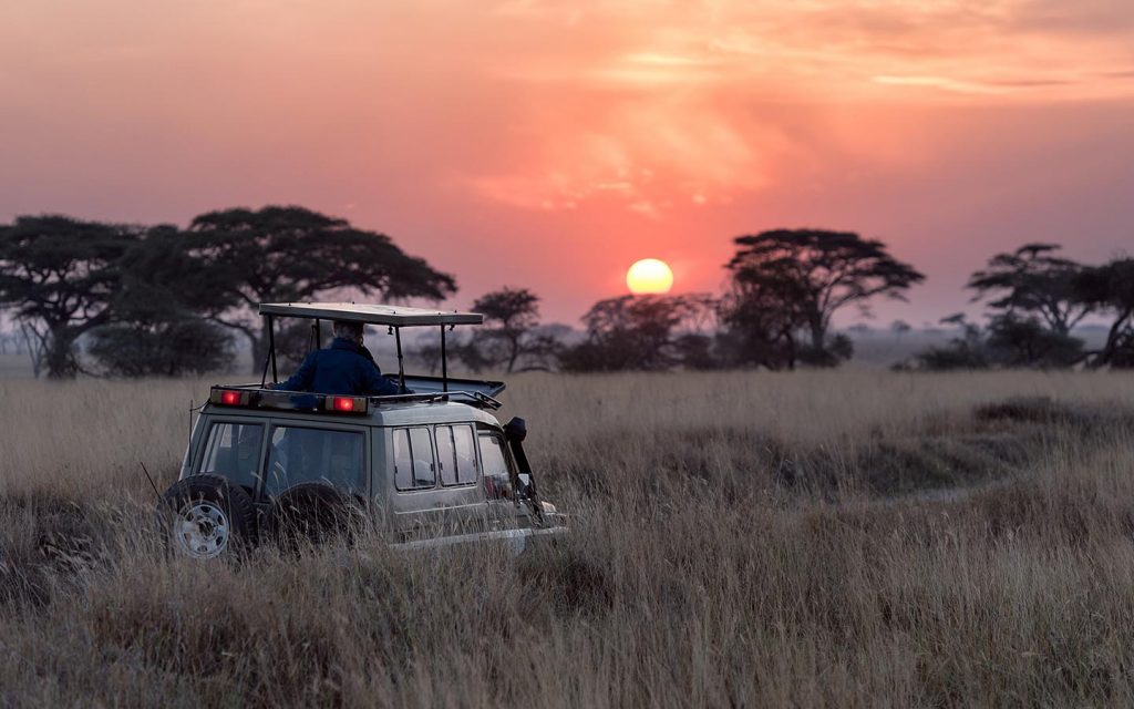 Tourists doing a night game drive in Serengeti National Park