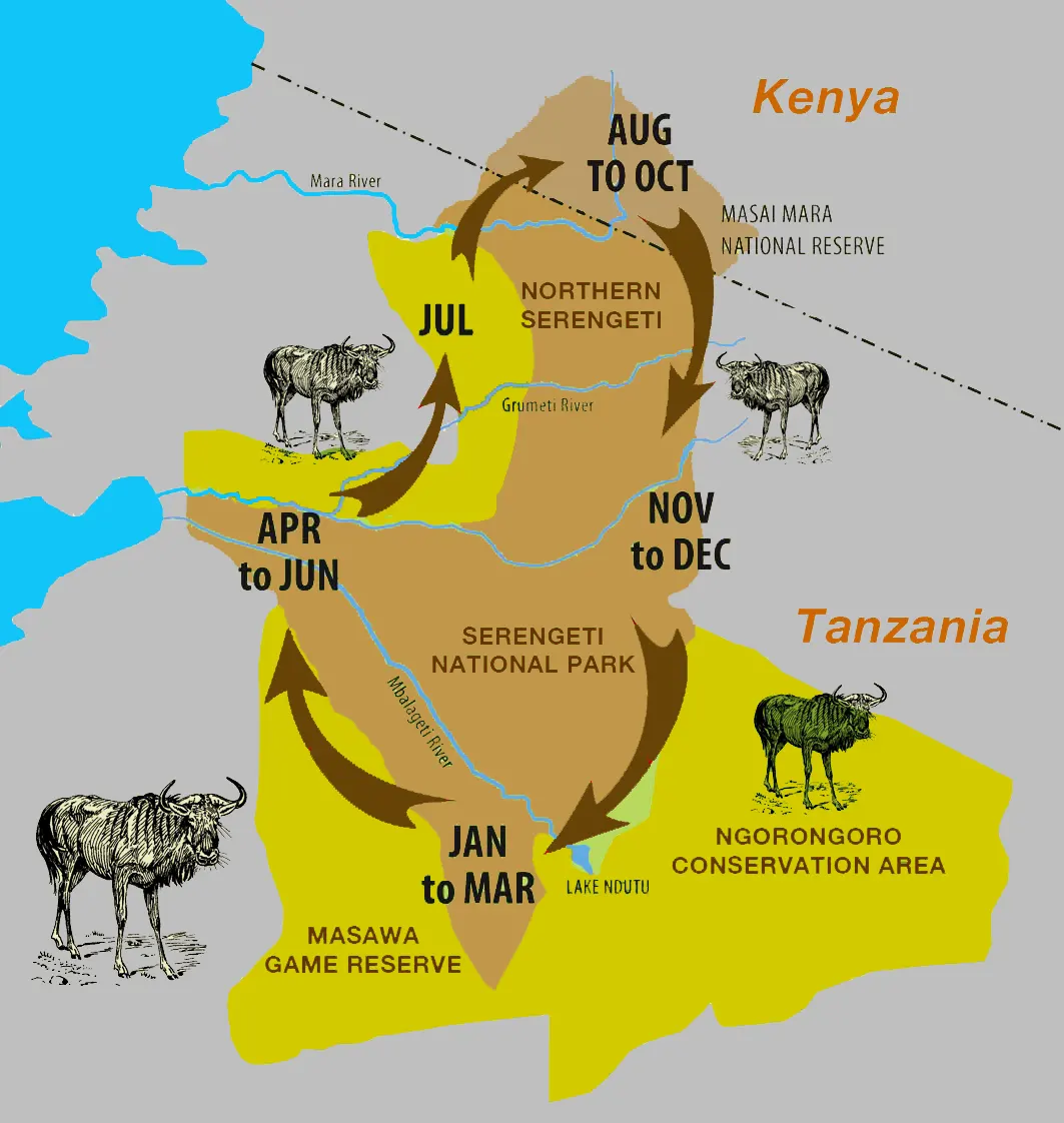 Migrationskarte der Serengeti