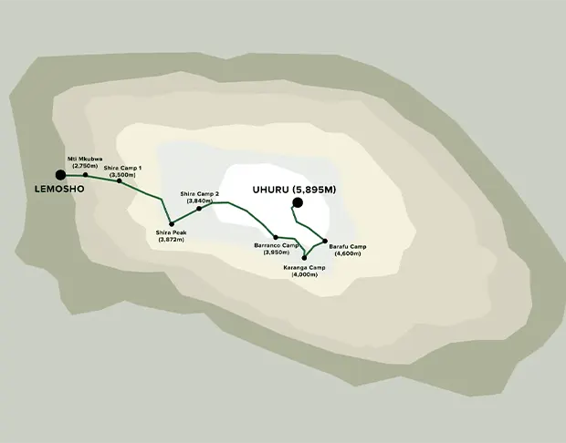 Kletterkarten der Lemosho-Route zum Kilimandscharo