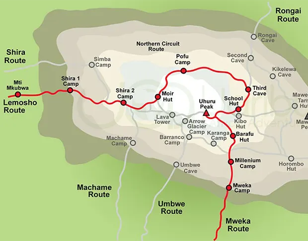 Route des nördlichen Kilimandscharo-Rundwegs